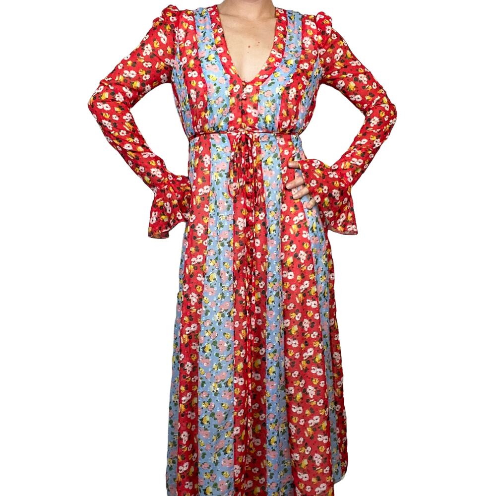 Carolina Herrera Dress Gown Wedding Printed Fil Coupé Chiffon Red Midi Dress